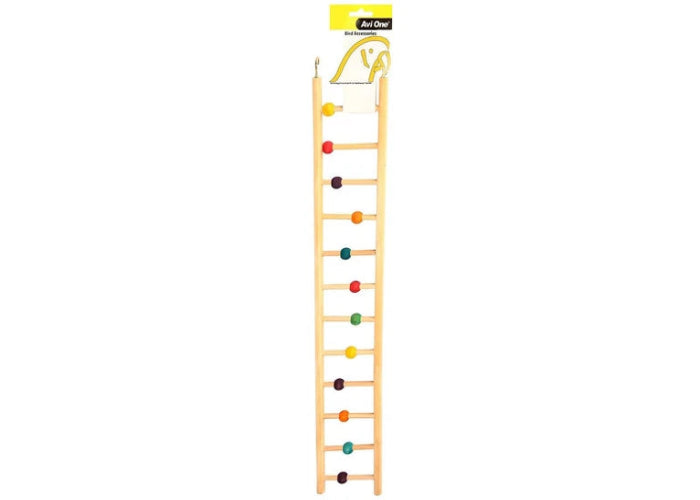 Avi One Bird Toy - Wooden Ladder 12 Rung W/Beads - The Chook Barn