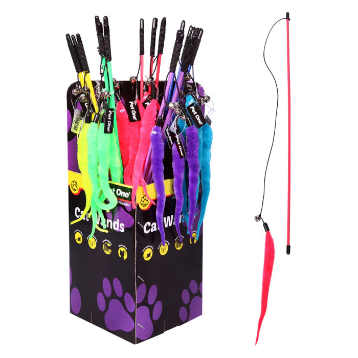 Pet One Cat Toy Wand Worm with Bell 50Cm Mix Colour 24 Per Box - The Chook Barn