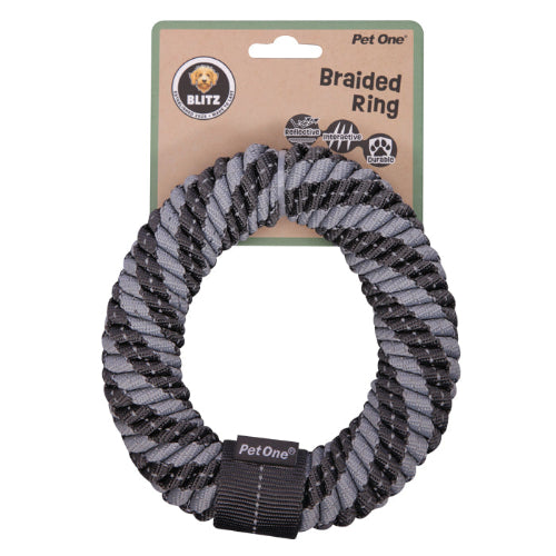 Pet One Dog Toy Blitz Braided Ring Grey L - The Chook Barn