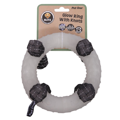 Pet One Dog Toy Blitz Glow In The Dark Ring W Knots Grey L - The Chook Barn