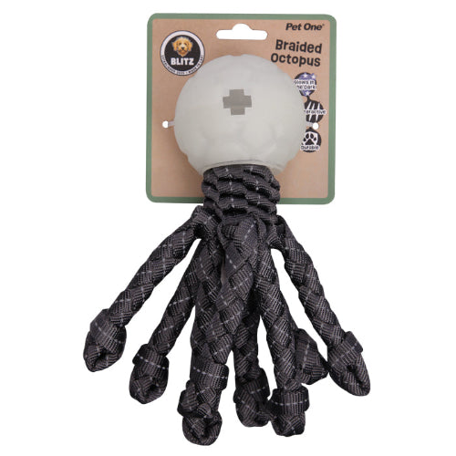Pet One Dog Toy Blitz Octopus W Glow In The Dark Ball Grey L - The Chook Barn