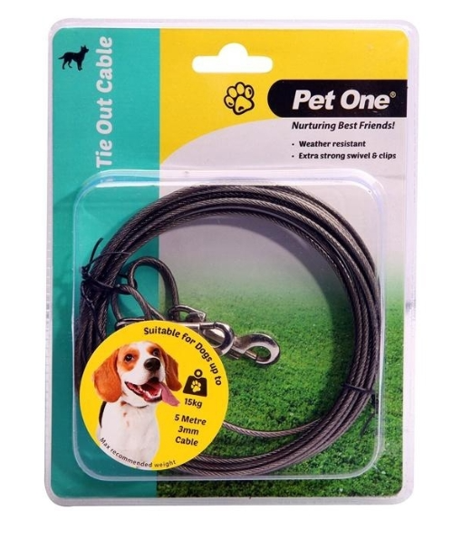Pet One Tie Out Cable 5M 3Mm For Dogs Up To 15Kg - The Chook Barn