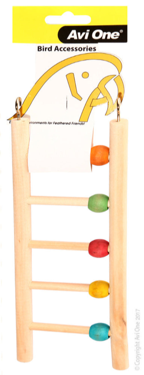 Avi One Bird Toy Wooden Ladder With Five Rungs And Beads