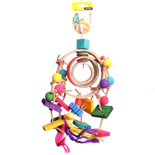 Avi One Bird Toy - Dream Catcher with Wooden & Plastic Beads and Disc 34Cm - The Chook Barn