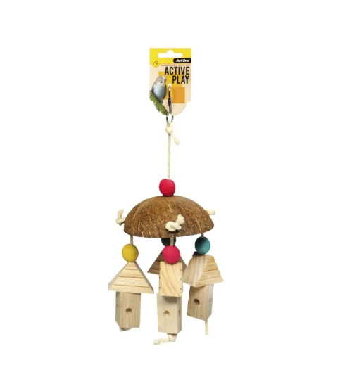 Avi One Bird Toy House Blocks & Beads with Coconut Shell 35Cm - The Chook Barn