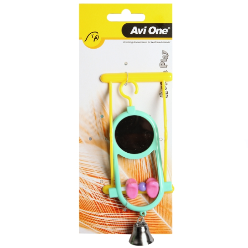 Avi One Bird Toy - Round Mirror with Geometric Beads - The Chook Barn