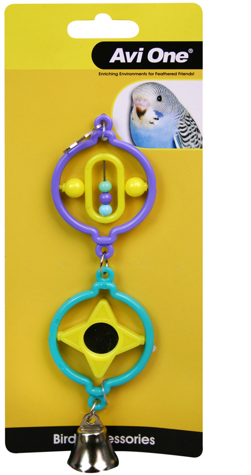 Avi One Bird Toy - Twin Rings with Turning Beads; Star; Mirror and Bell - The Chook Barn