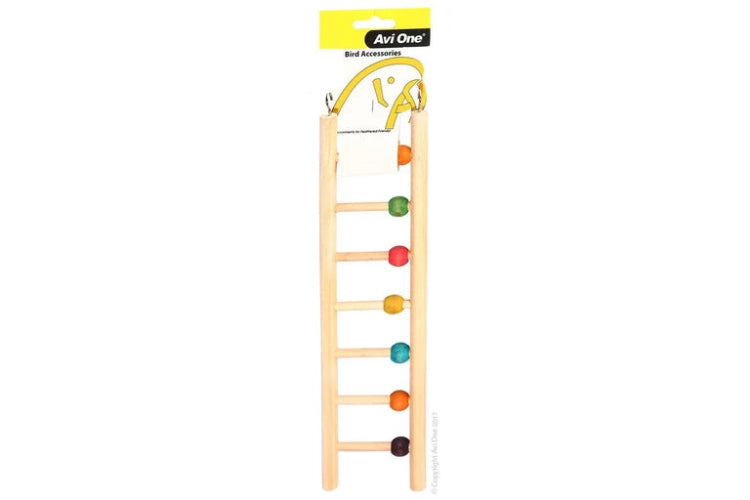 Avi One Bird Toy - Wooden Ladder 7 Rung W/Beads - The Chook Barn