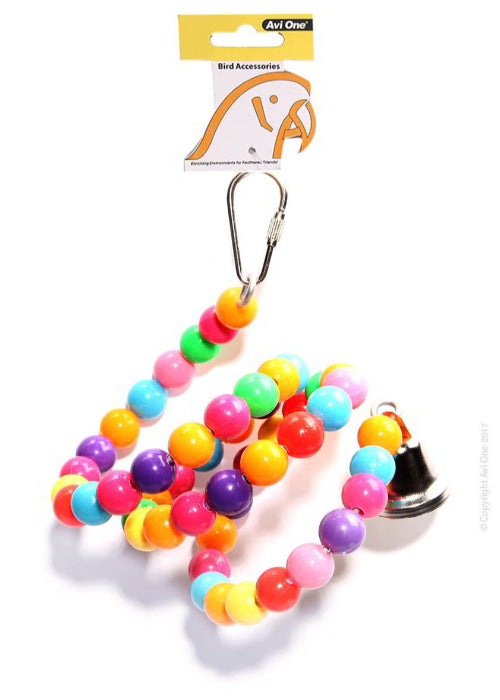 Avi One Parrot Toy - Coloured Beads Twister Bell 67Cm - The Chook Barn