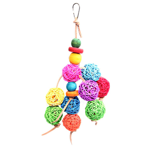 Avi One Parrot Toy - Leather Rope Coloured Rattan Ball 30Cm - The Chook Barn