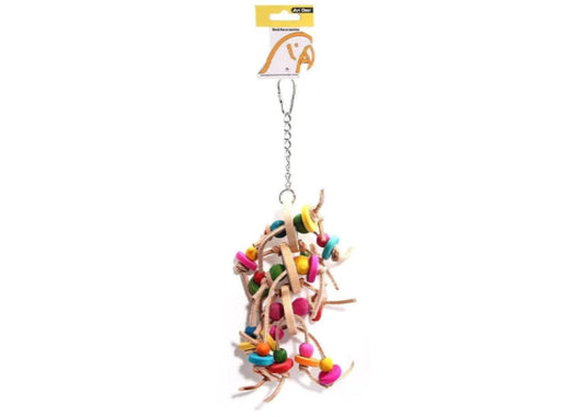 Avi One Parrot Toy - Leather Rope Coloured Wood Block 46Cm - The Chook Barn