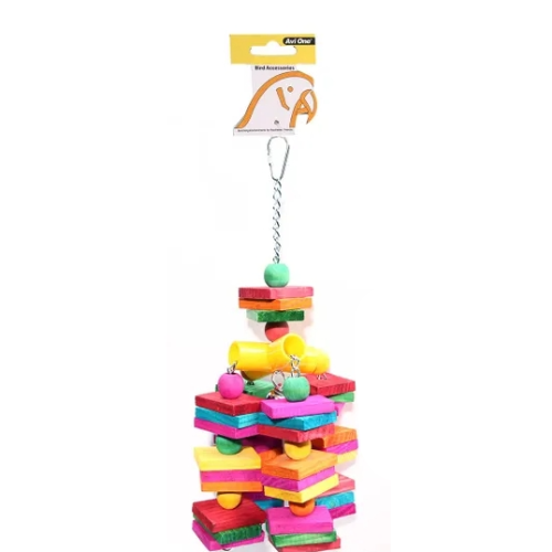 Avi One Parrot Toy - Leather Rope Coloured Wood Cube 35X15Cm - The Chook Barn