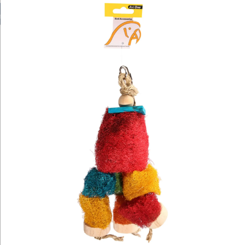Avi One Parrot Toy - Loofah Discs with Wood 18X30Cm - The Chook Barn