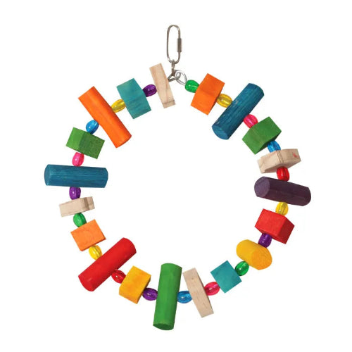 Avi One Parrot Toy - Wooden Ring with Acrylic Beads 24X27Cm - The Chook Barn