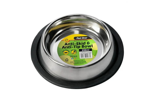 Pet One Bowl - 250Ml Cat Anti-Skid Anti Tip S/Steel - The Chook Barn