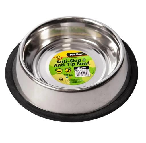 Pet One Bowl - Anti Skid Anti Tip S/Steel - The Chook Barn