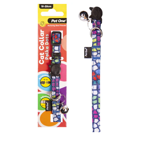 Pet One Cat Collar Nylon 18-28Cm 10Mm Polka Dots Lb - The Chook Barn