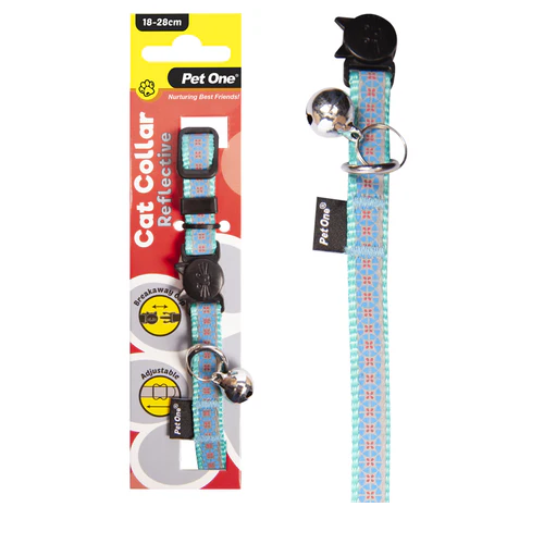 Pet One Cat Collar Nylon 18-28Cm 10Mm Reflective Aq - The Chook Barn