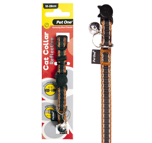 Pet One Cat Collar Nylon 18-28Cm 10Mm Reflective Bk Br - The Chook Barn