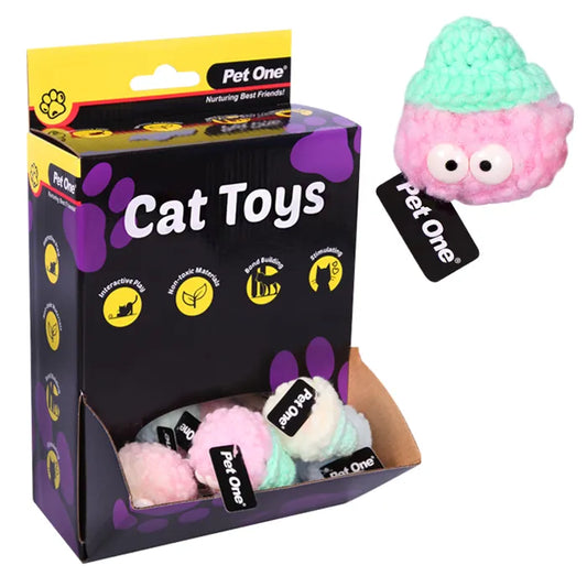 Pet One Cat Toy Fuzzy Ball with Eyes 5Cm Mix Colour 36 Per Box - The Chook Barn