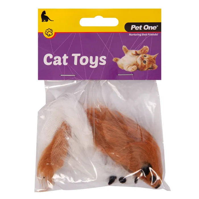 Pet One Cat Toy Mouse 2Pk 5Cm Brown White - The Chook Barn