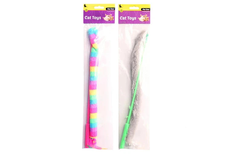 Pet One Cat Toy Wand Tail with Bell 40Cm Mix Colour - The Chook Barn