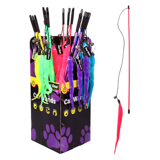 Pet One Cat Toy Wand Worm with Bell 50Cm Mix Colour 24 Per Box - The Chook Barn