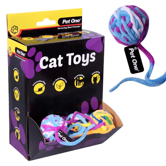 Pet One Cat Toy Yarn Ball with Tail 5Cm 30 Per Box - The Chook Barn