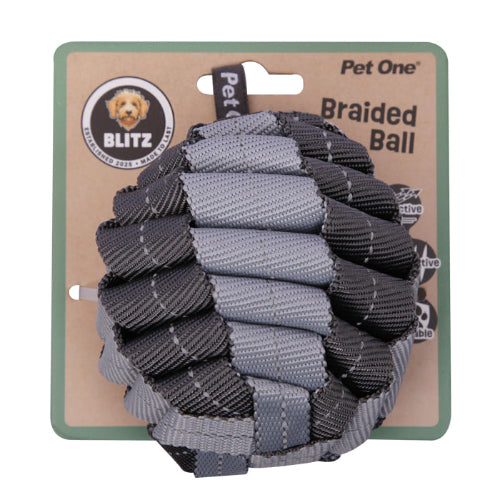 Pet One Dog Toy Blitz Braided Ball Grey L - The Chook Barn
