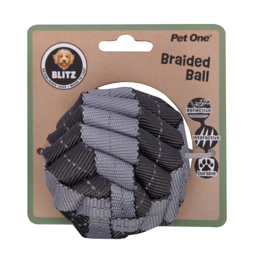 Pet One Dog Toy Blitz Braided Ball  Grey M - The Chook Barn