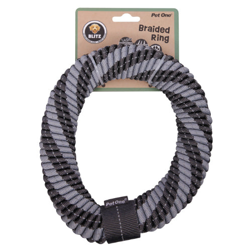 Pet One Dog Toy Blitz Braided Ring Grey M - The Chook Barn