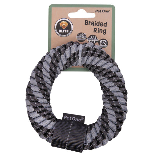 Pet One Dog Toy Blitz Braided Ring Grey S - The Chook Barn
