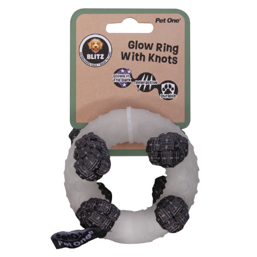 Pet One Dog Toy Blitz Glow In The Dark Ring W Knots Grey S - The Chook Barn