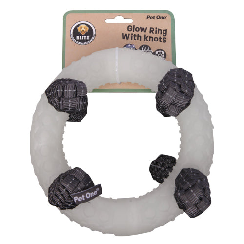 Pet One Dog Toy Blitz Glow In The Dark Ring W Knots Grey XL - The Chook Barn