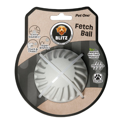 Pet One Dog Toy Blitz Rubber Fetch Ball Grey M - The Chook Barn
