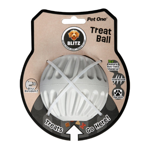 Pet One Dog Toy Blitz Rubber Treat Ball Grey M - The Chook Barn