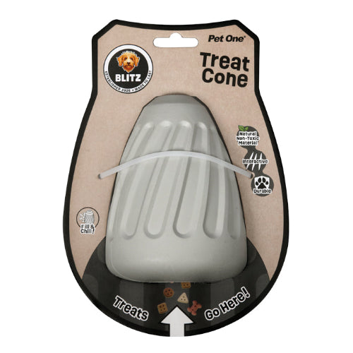 Pet One Dog Toy Blitz Rubber Treat Cone Grey L - The Chook Barn