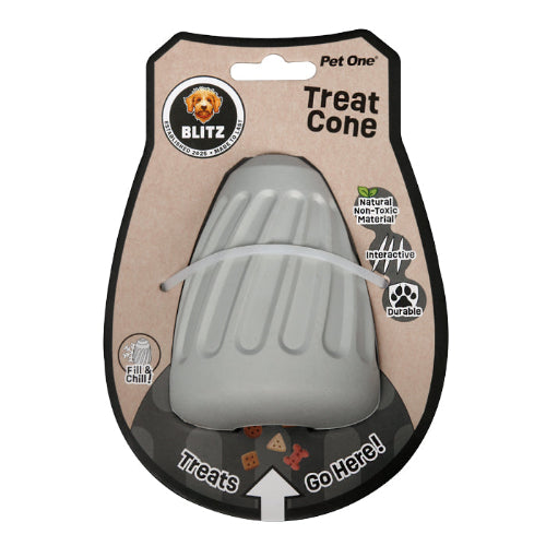Pet One Dog Toy Blitz Rubber Treat Cone Grey M - The Chook Barn