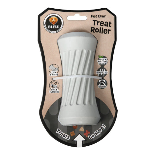 Pet One Dog Toy Blitz Rubber Treat Roller Grey M - The Chook Barn