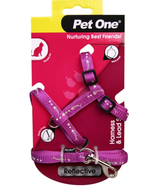 Pet One Harness & Lead Set - Cat/Kitten Reflective Adjustable 15-22.5C - The Chook Barn