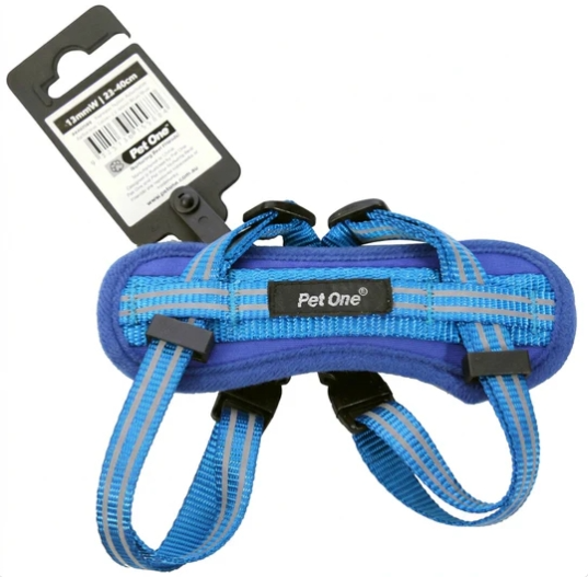 Pet One Harness Nylon Adj Reflective 23 To 40Cm 13Mm Blue - The Chook Barn