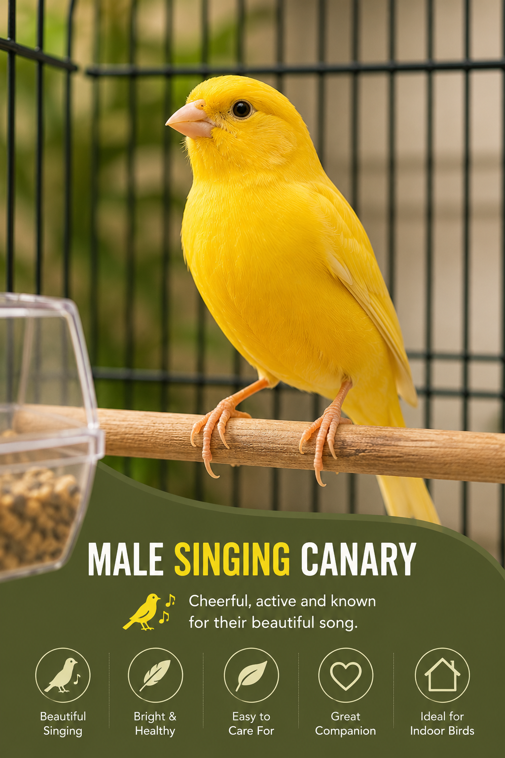 Complete Canary Starter Kit with Male Singing Canary and Cage